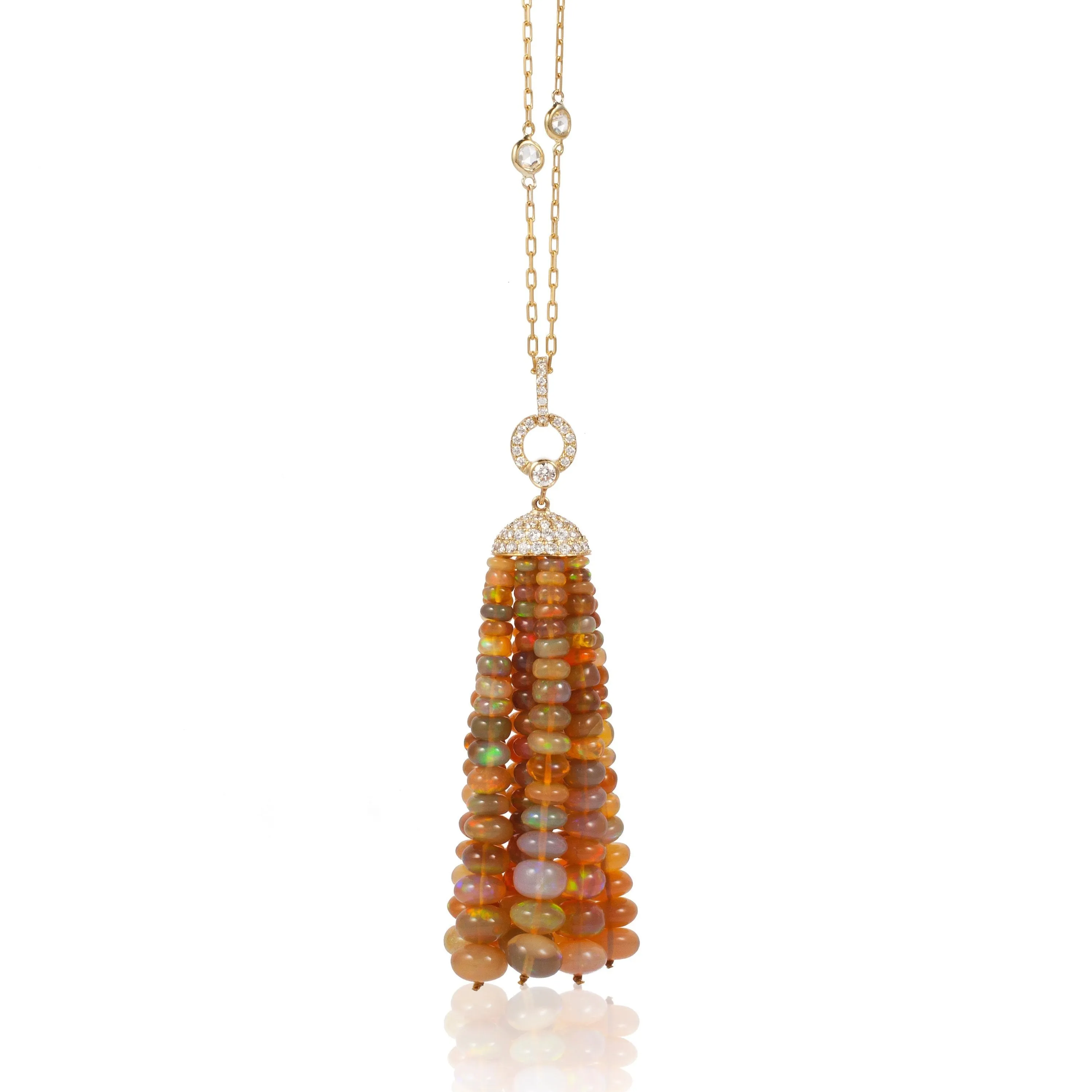 Tassle Pendant Moon Necklace with Diamond Cap