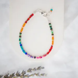 Thin Ombre Rainbow Bracelet with seed beads rainbow colours