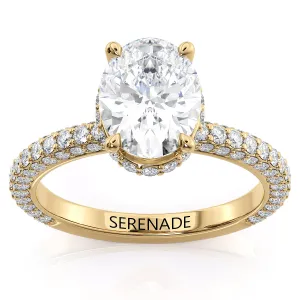 Three Row Oval Hidden Halo Moissanite Engagement Ring - Cline