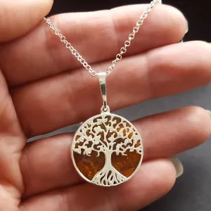 Tree Of Life Necklace With Amber