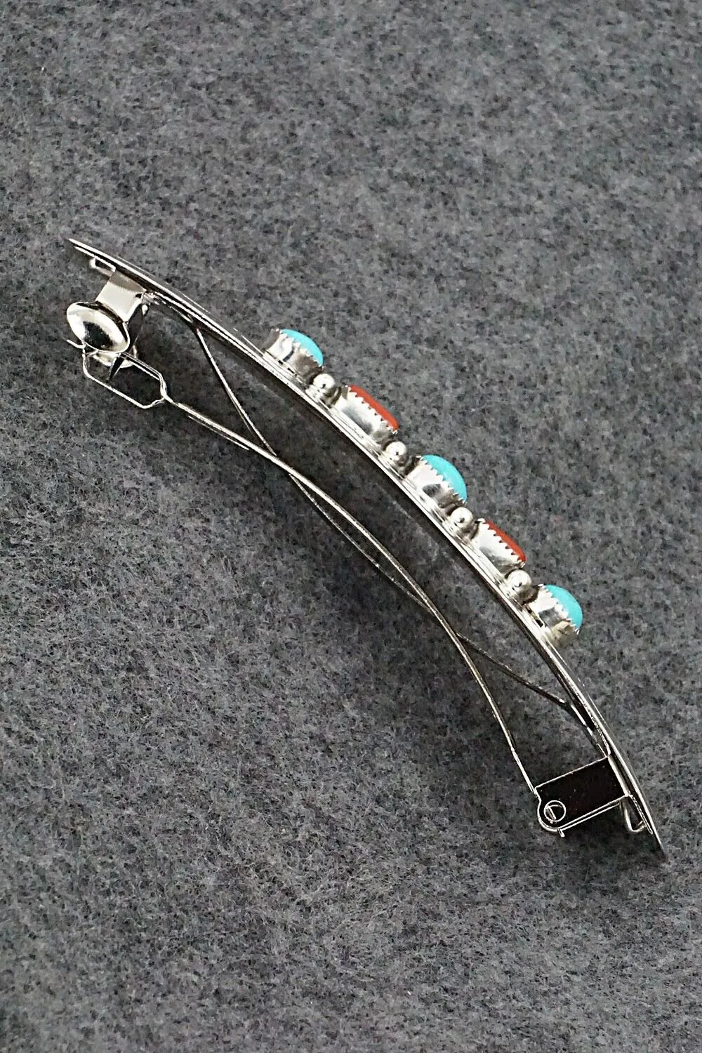 Turquoise, Coral & Sterling Silver Hair Barrette - Jolene Begay
