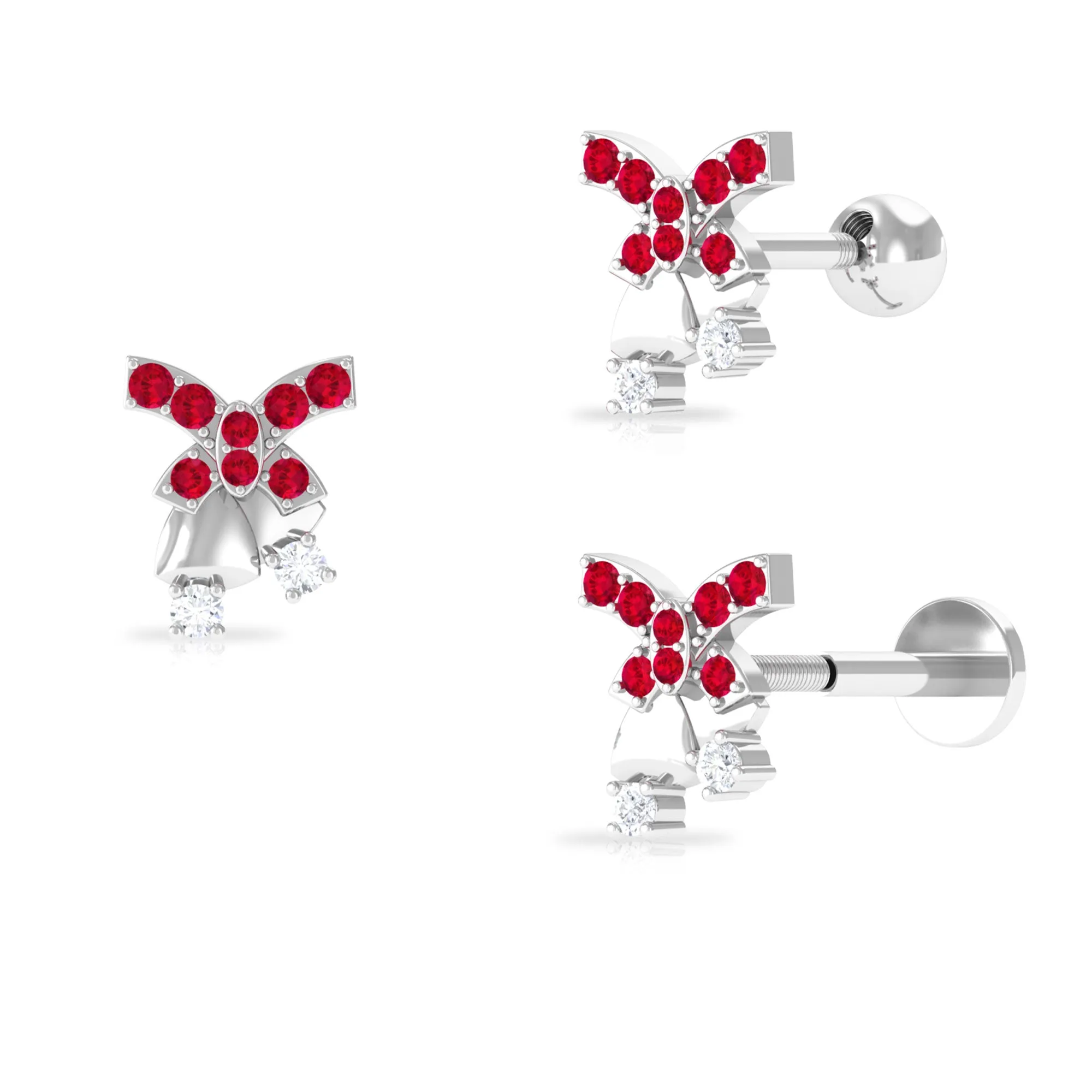 Unique Ruby Christmas Bell Earring with Moissanite