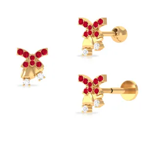Unique Ruby Christmas Bell Earring with Moissanite