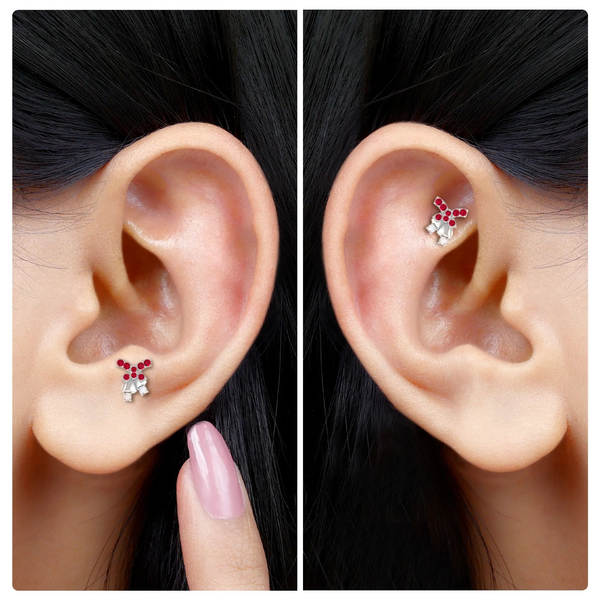 Unique Ruby Christmas Bell Earring with Moissanite