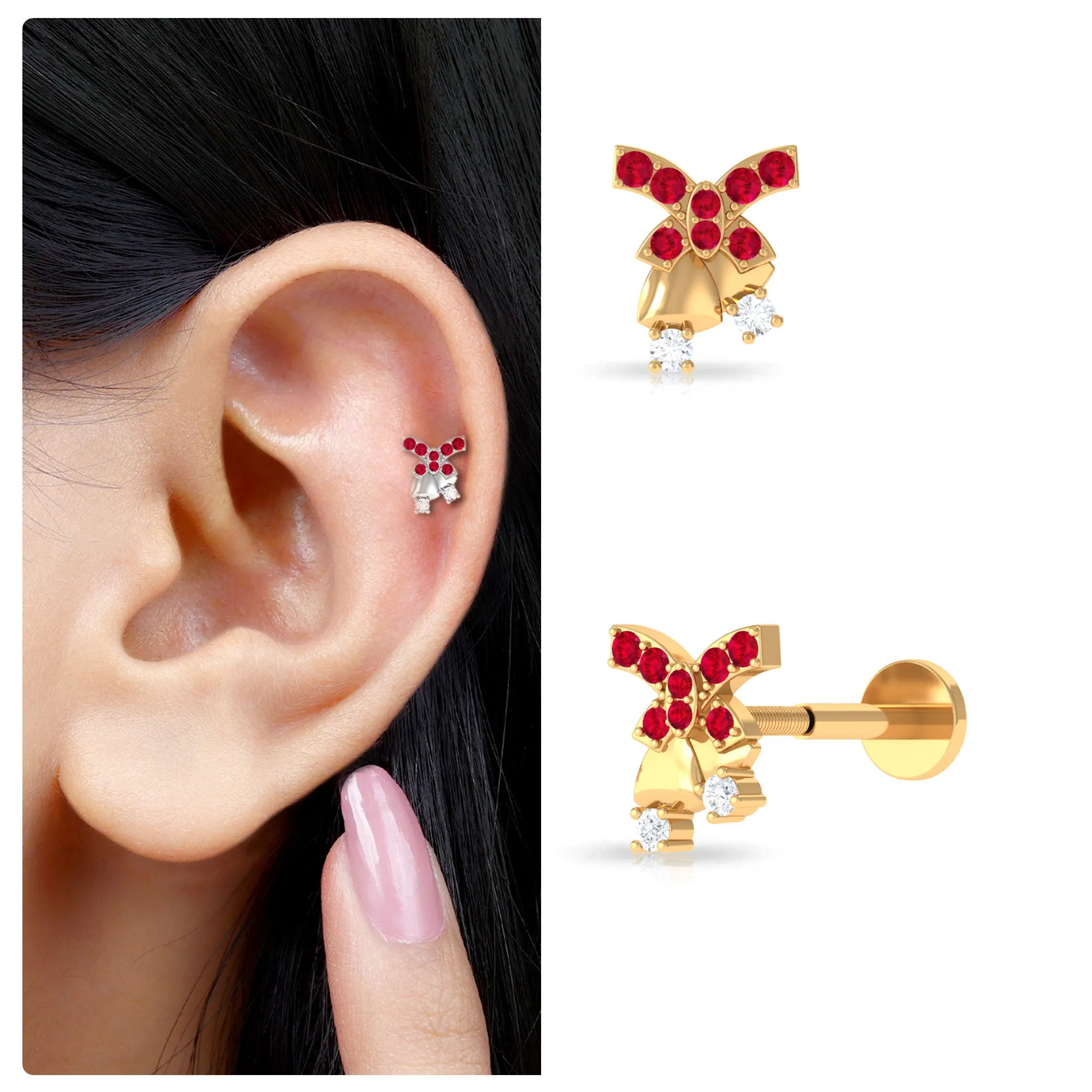 Unique Ruby Christmas Bell Earring with Moissanite