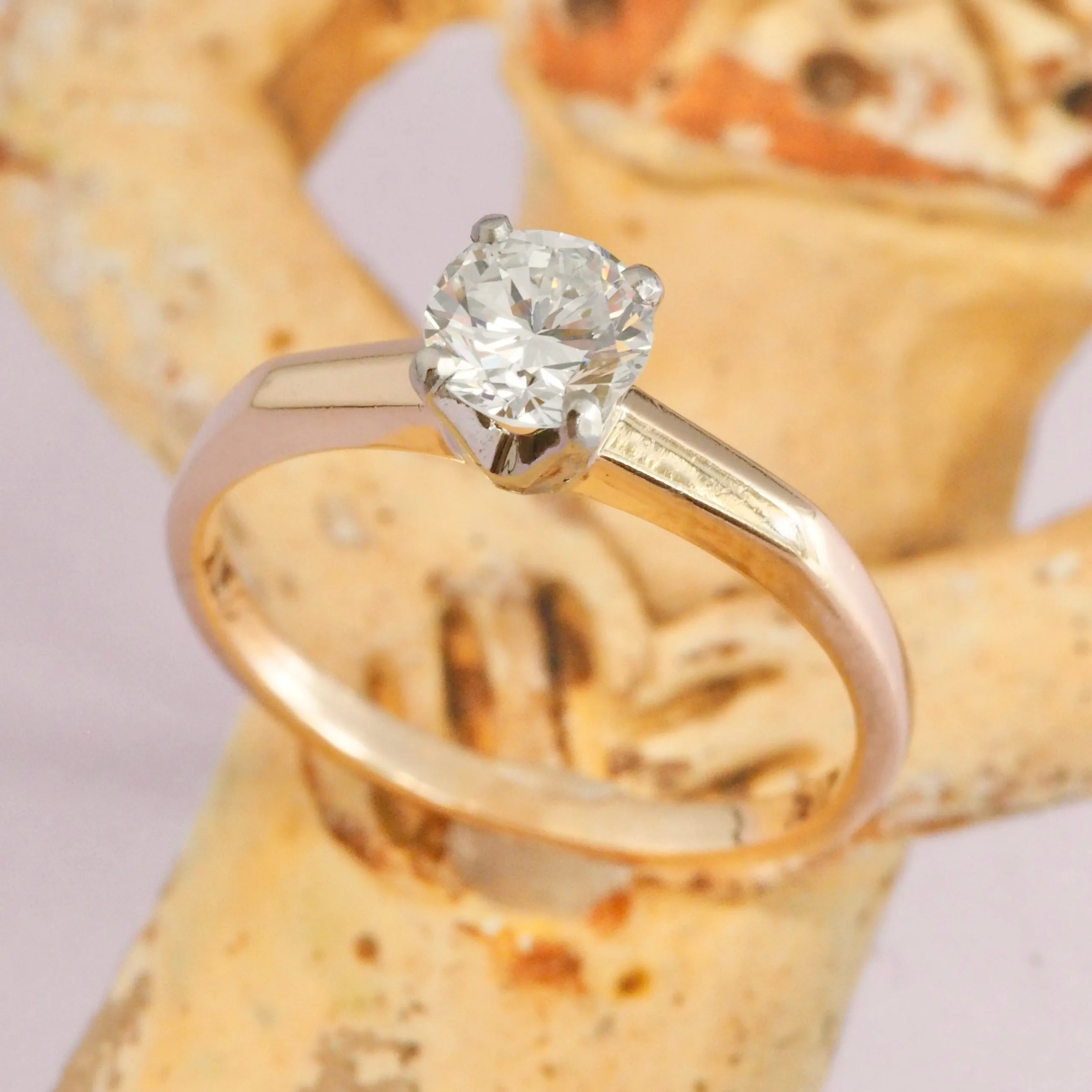 Vintage 14k Gold Transitional Cut Diamond Solitaire