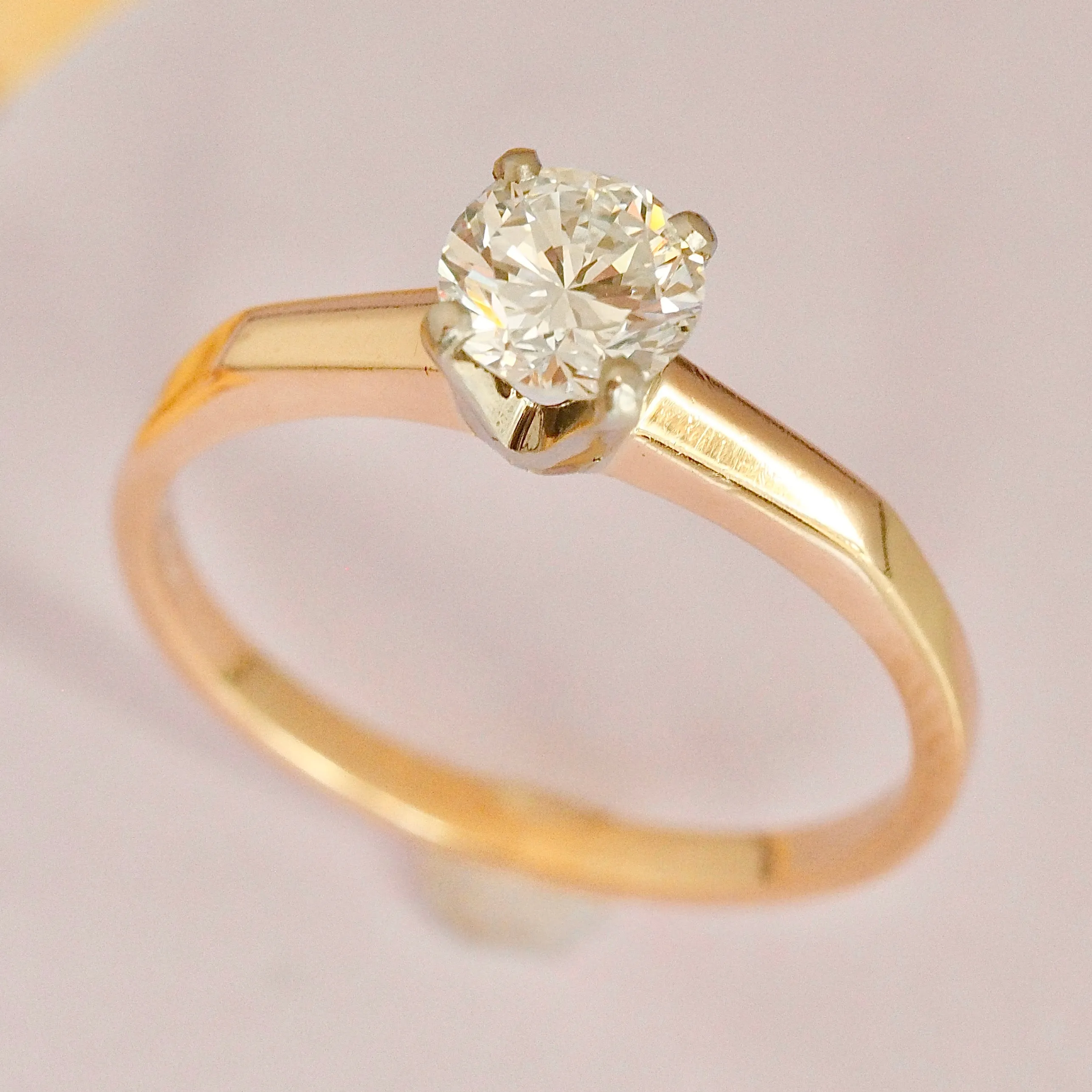 Vintage 14k Gold Transitional Cut Diamond Solitaire