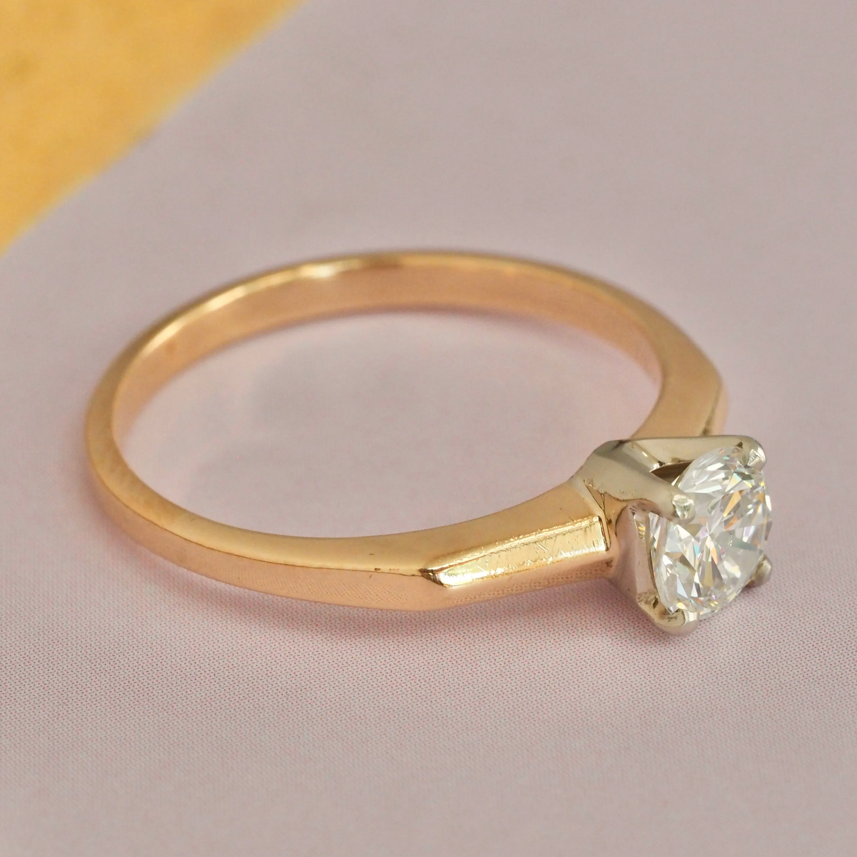 Vintage 14k Gold Transitional Cut Diamond Solitaire