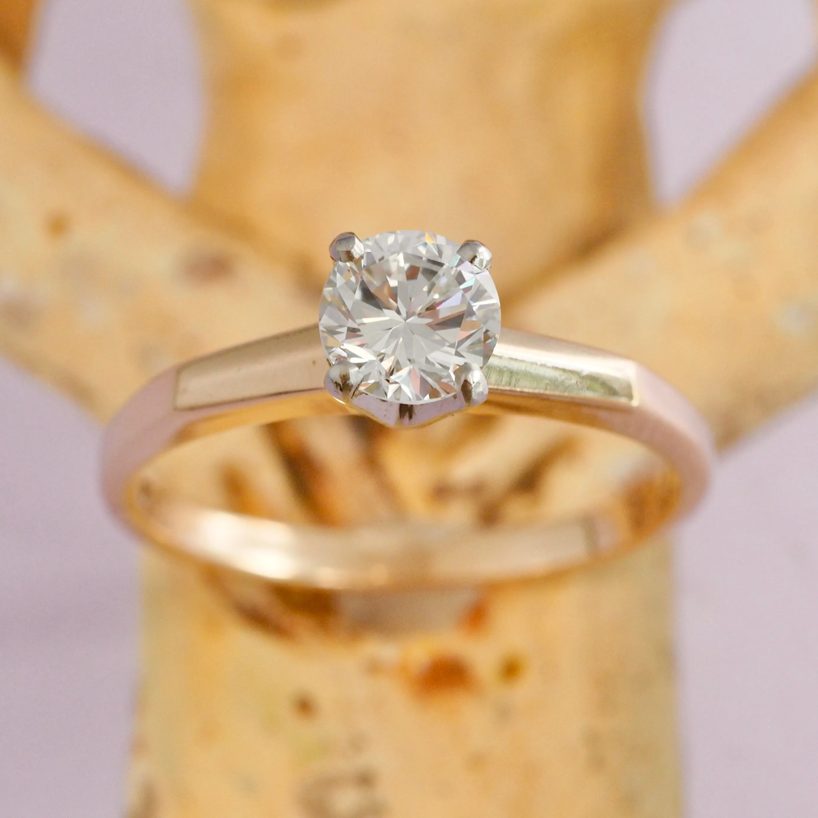 Vintage 14k Gold Transitional Cut Diamond Solitaire