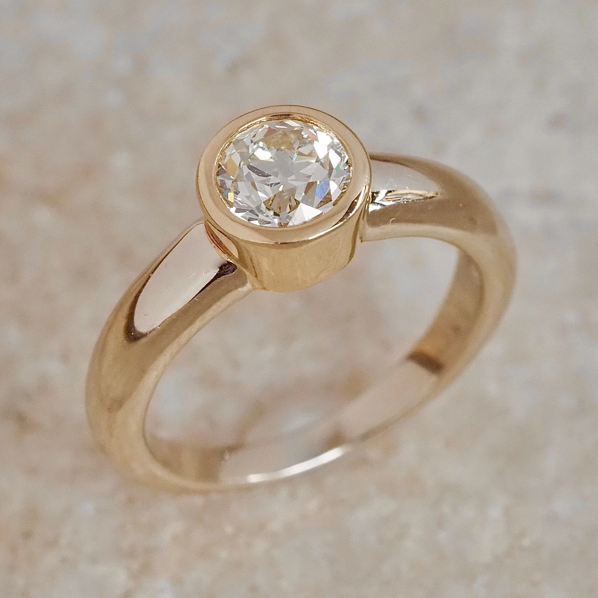 Vintage 14k White & Yellow Gold Bezel Set Old European Cut Diamond Ring