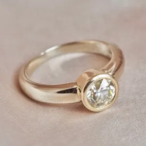 Vintage 14k White & Yellow Gold Bezel Set Old European Cut Diamond Ring
