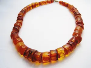 Vintage Amber Necklace, Real Cognac or Honey Colored Disc Amber Beads