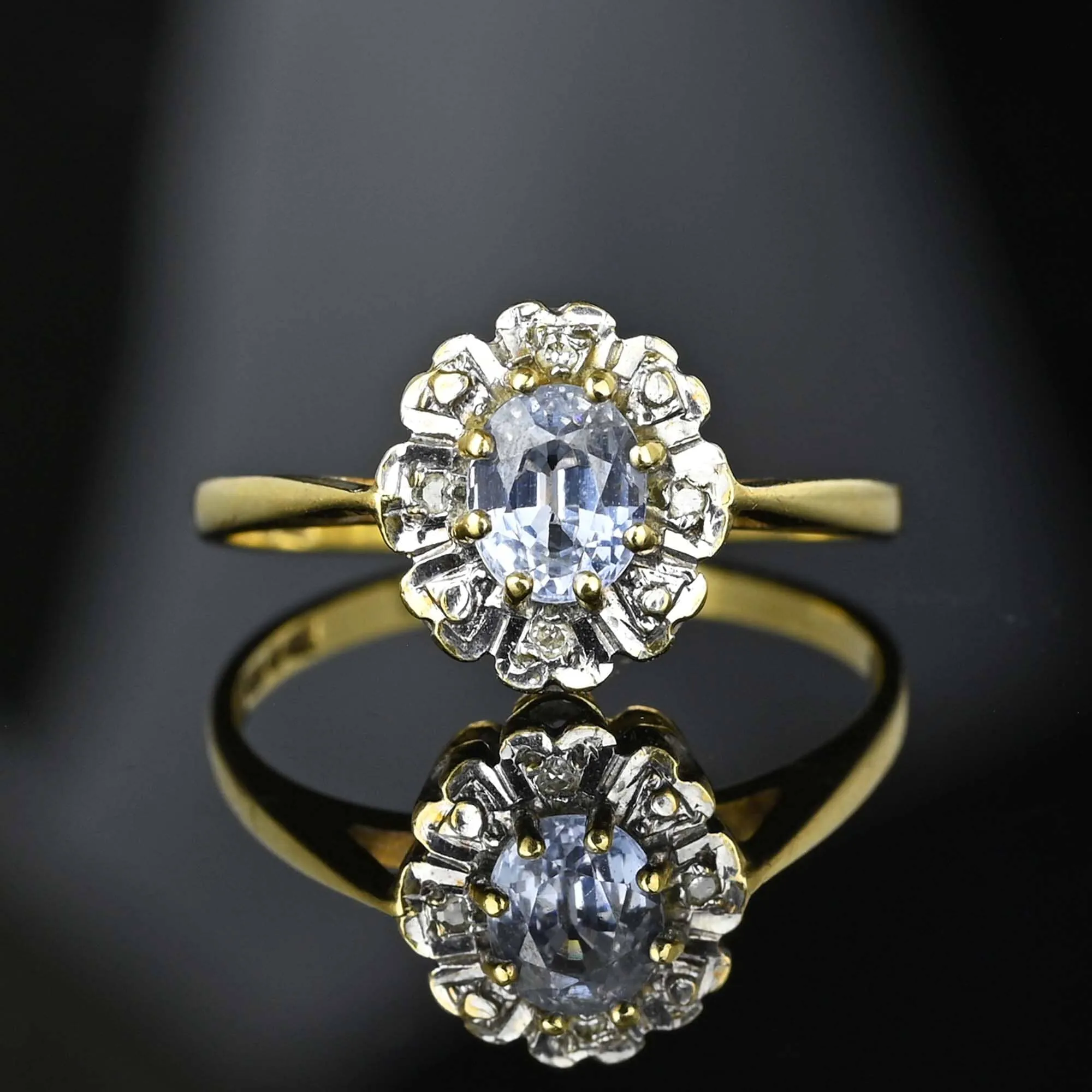 Vintage Gold Diamond Cluster Halo Aquamarine Ring