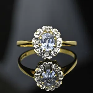 Vintage Gold Diamond Cluster Halo Aquamarine Ring