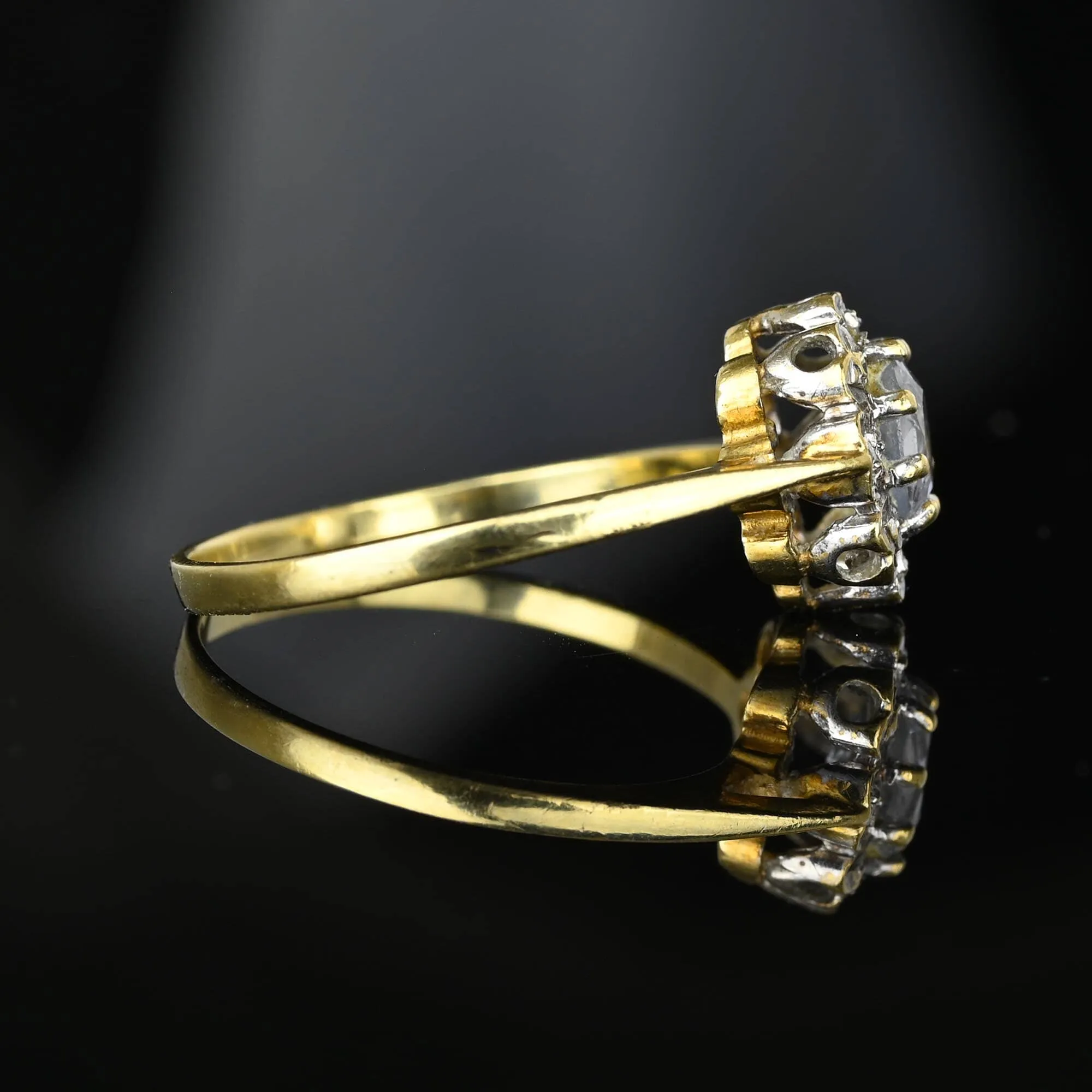 Vintage Gold Diamond Cluster Halo Aquamarine Ring