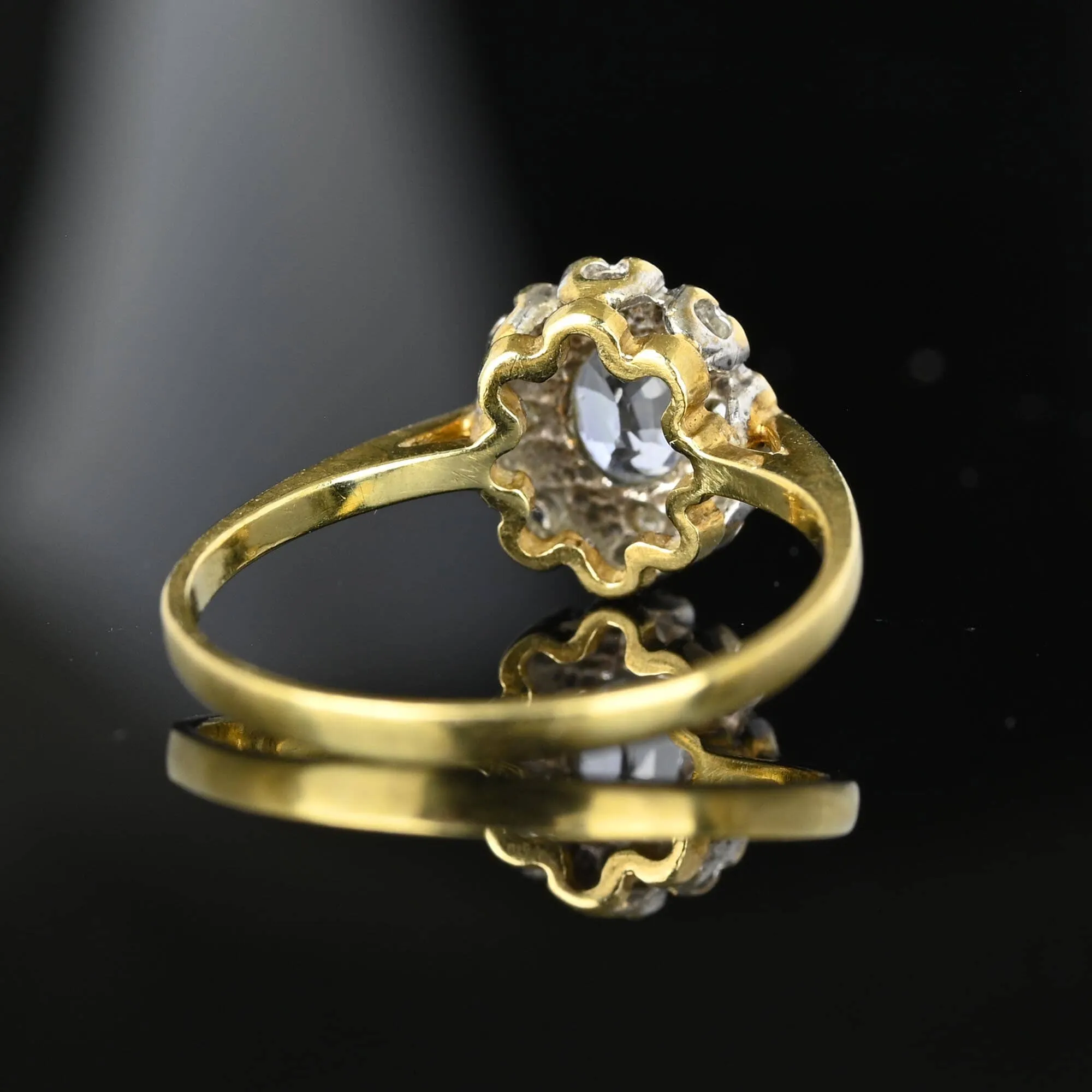Vintage Gold Diamond Cluster Halo Aquamarine Ring