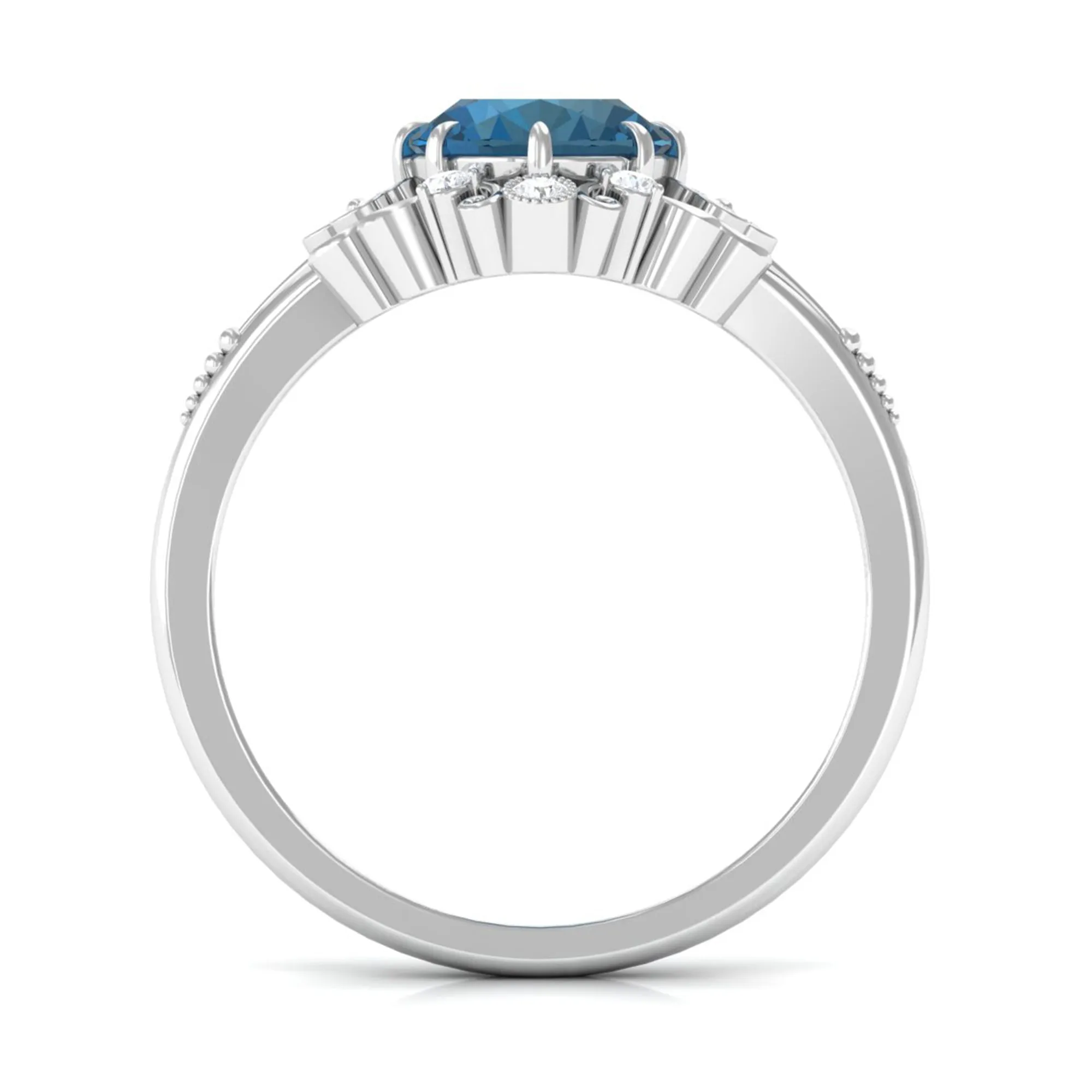 Vintage Inspired London Blue Topaz Engagement Ring with Diamond