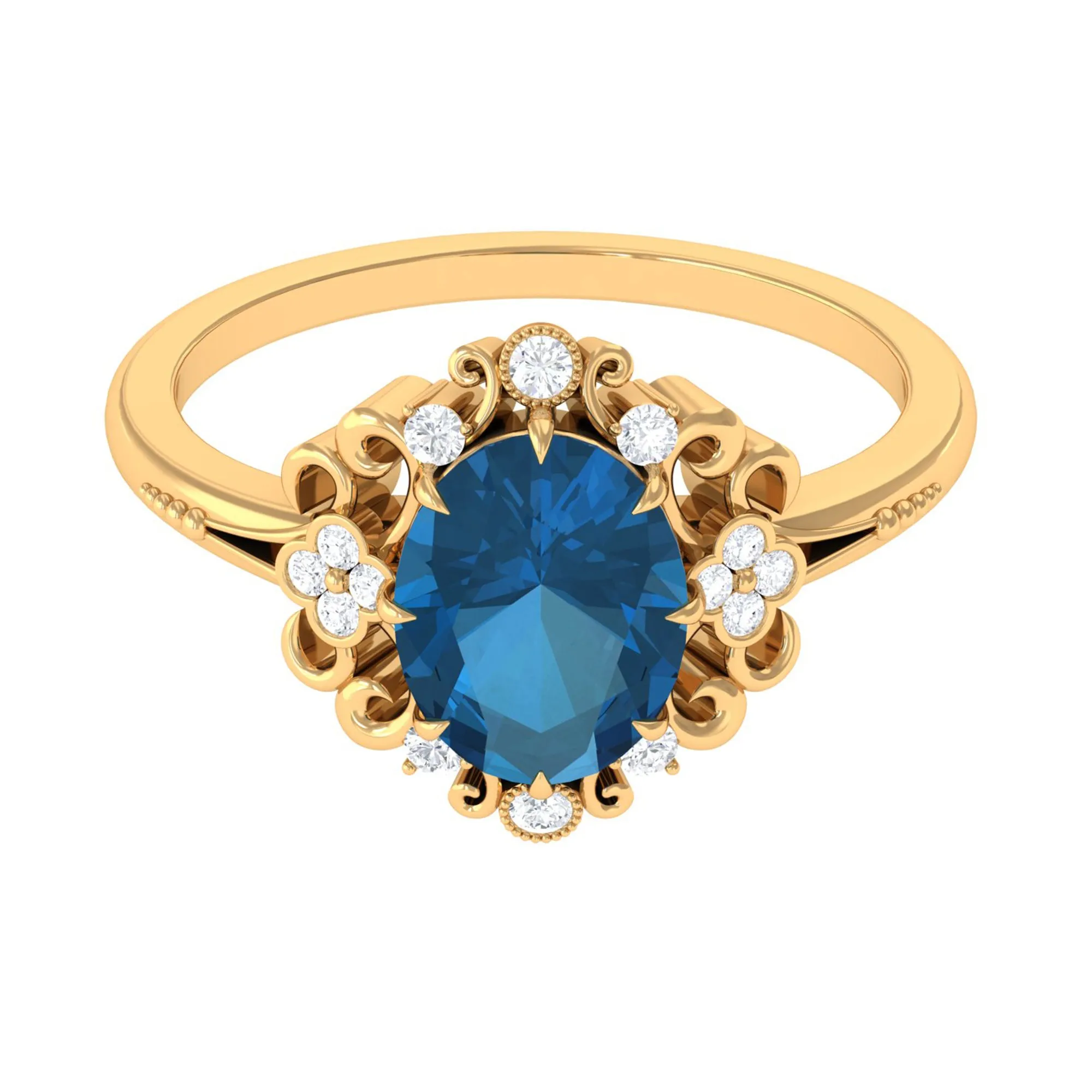Vintage Inspired London Blue Topaz Engagement Ring with Diamond
