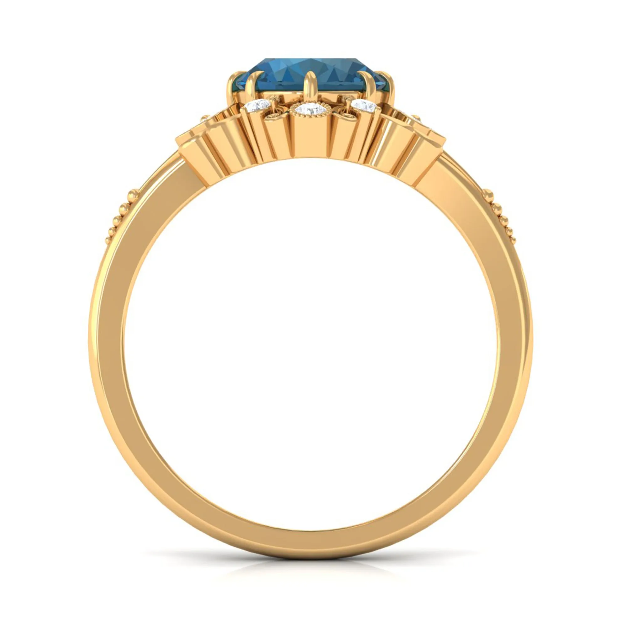 Vintage Inspired London Blue Topaz Engagement Ring with Diamond