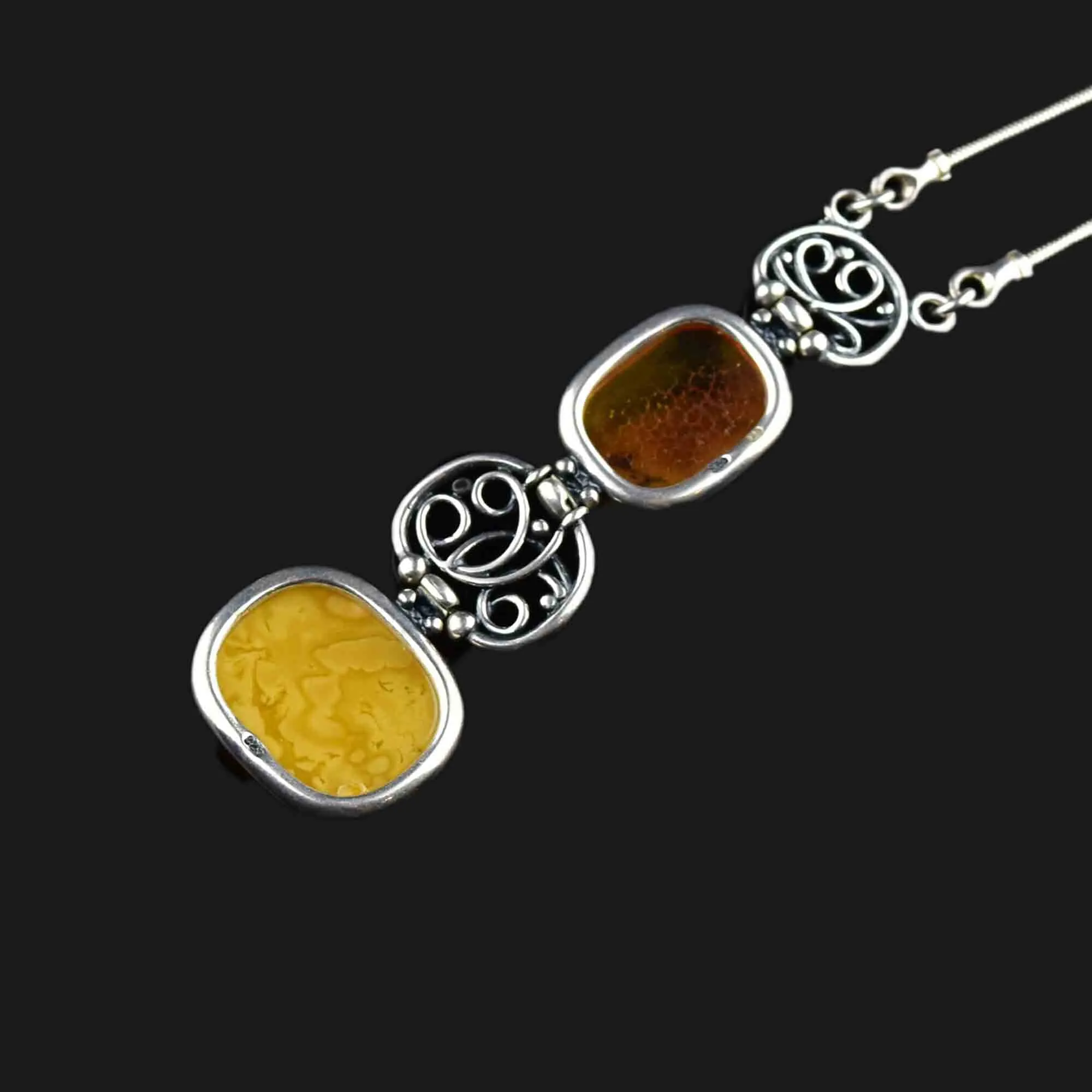 Vintage Silver Butterscotch and Baltic Amber Pendant Necklace