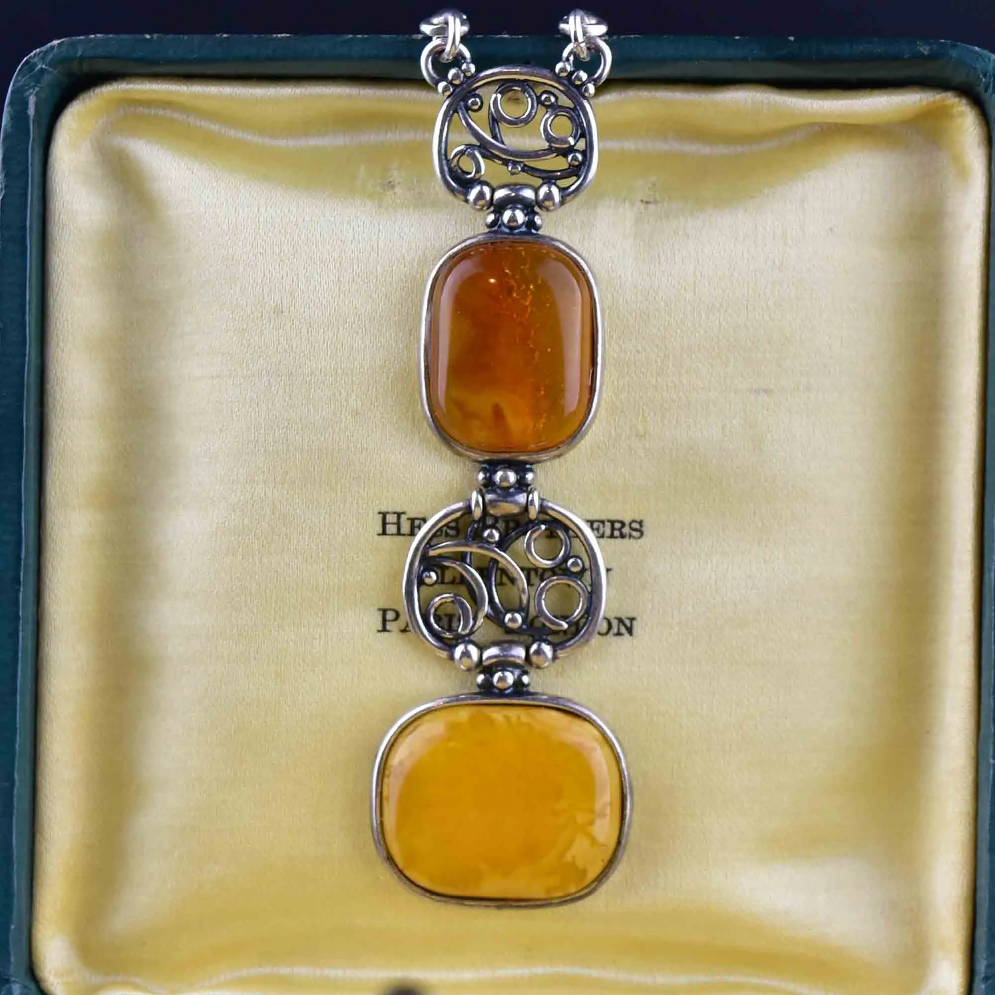 Vintage Silver Butterscotch and Baltic Amber Pendant Necklace