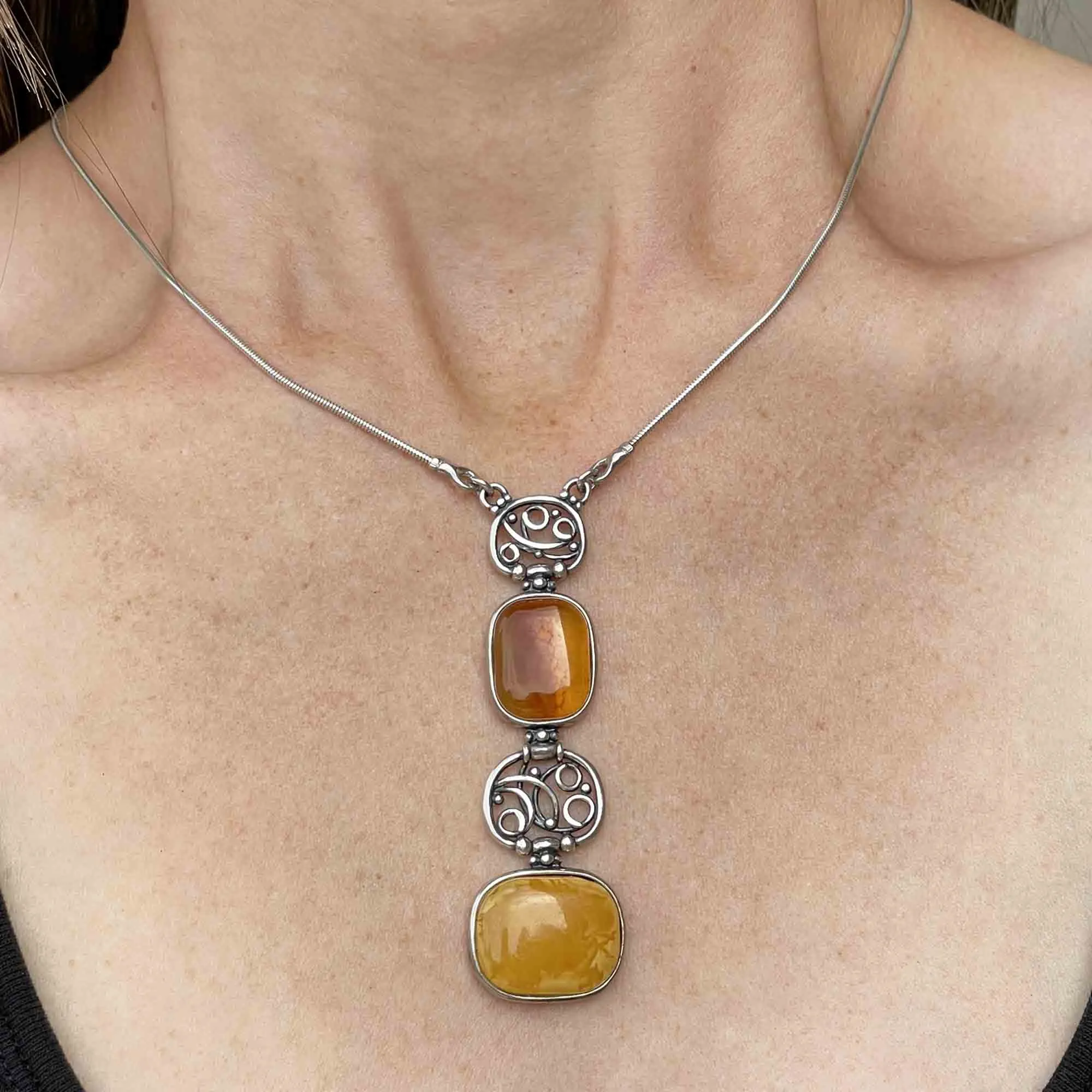 Vintage Silver Butterscotch and Baltic Amber Pendant Necklace