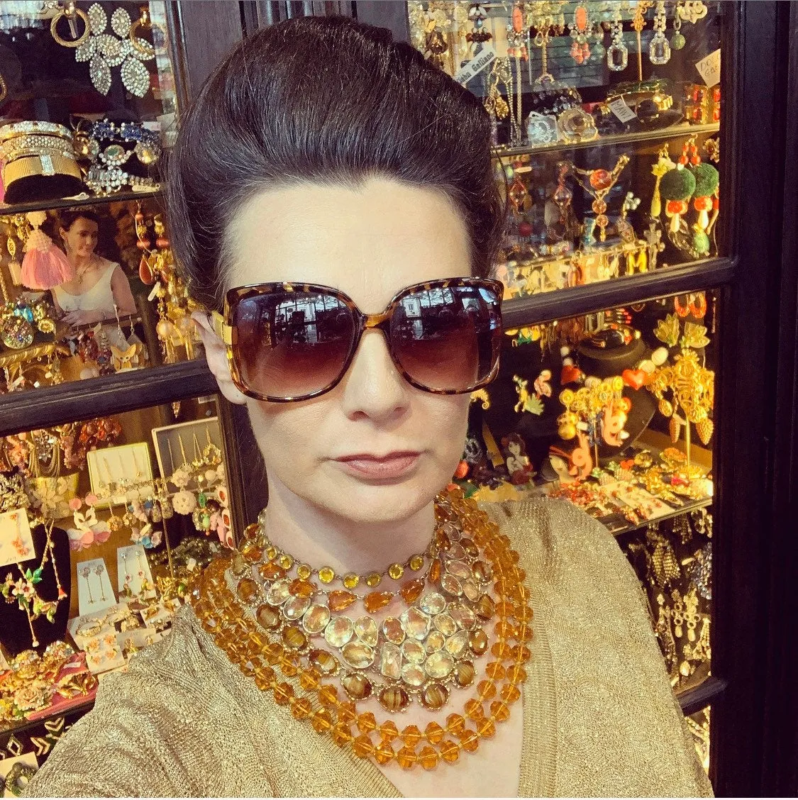 Vintage Yellow Necklace Amber Crystal by Sphinx