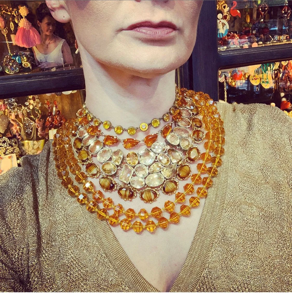 Vintage Yellow Necklace Amber Crystal by Sphinx