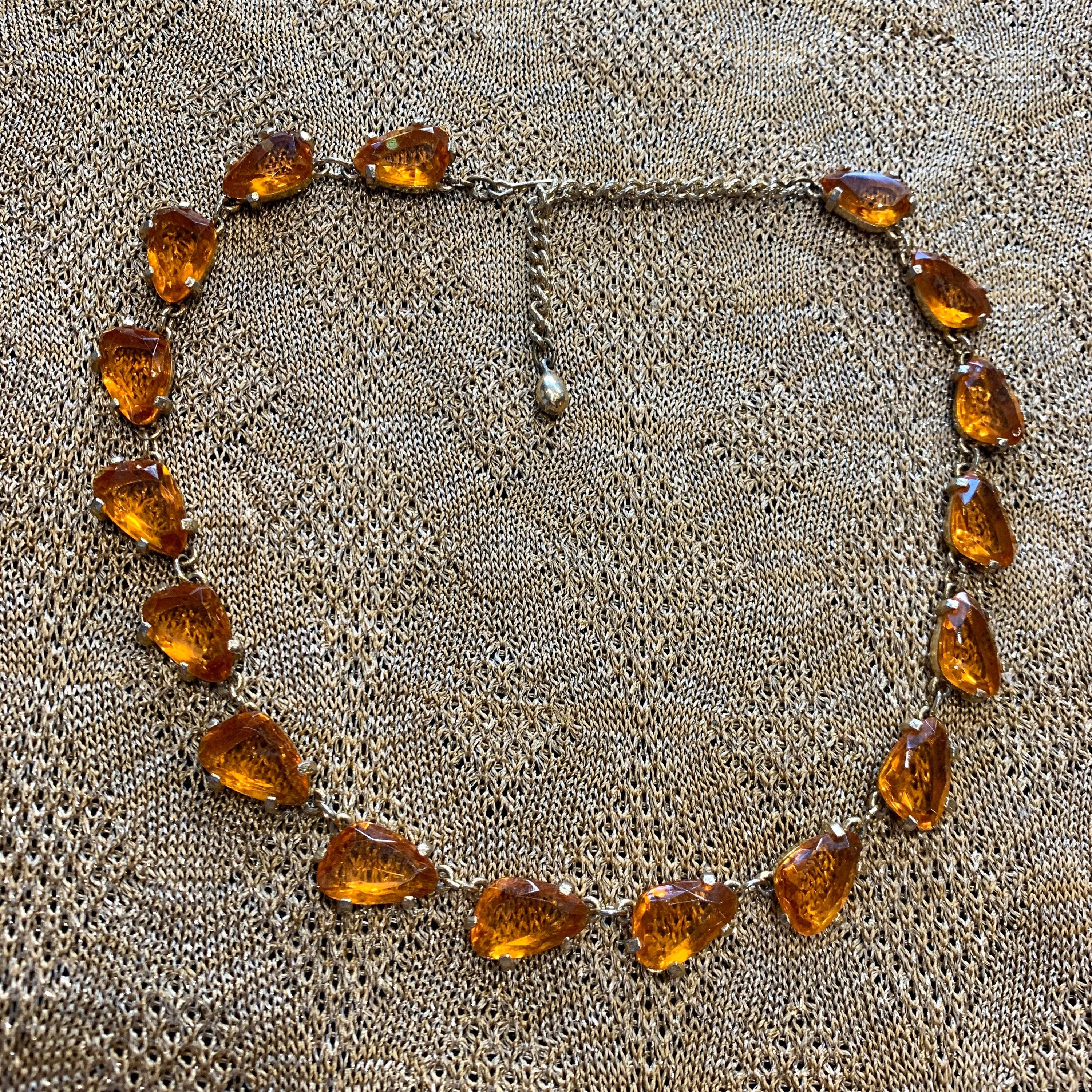 Vintage Yellow Necklace Amber Crystal by Sphinx