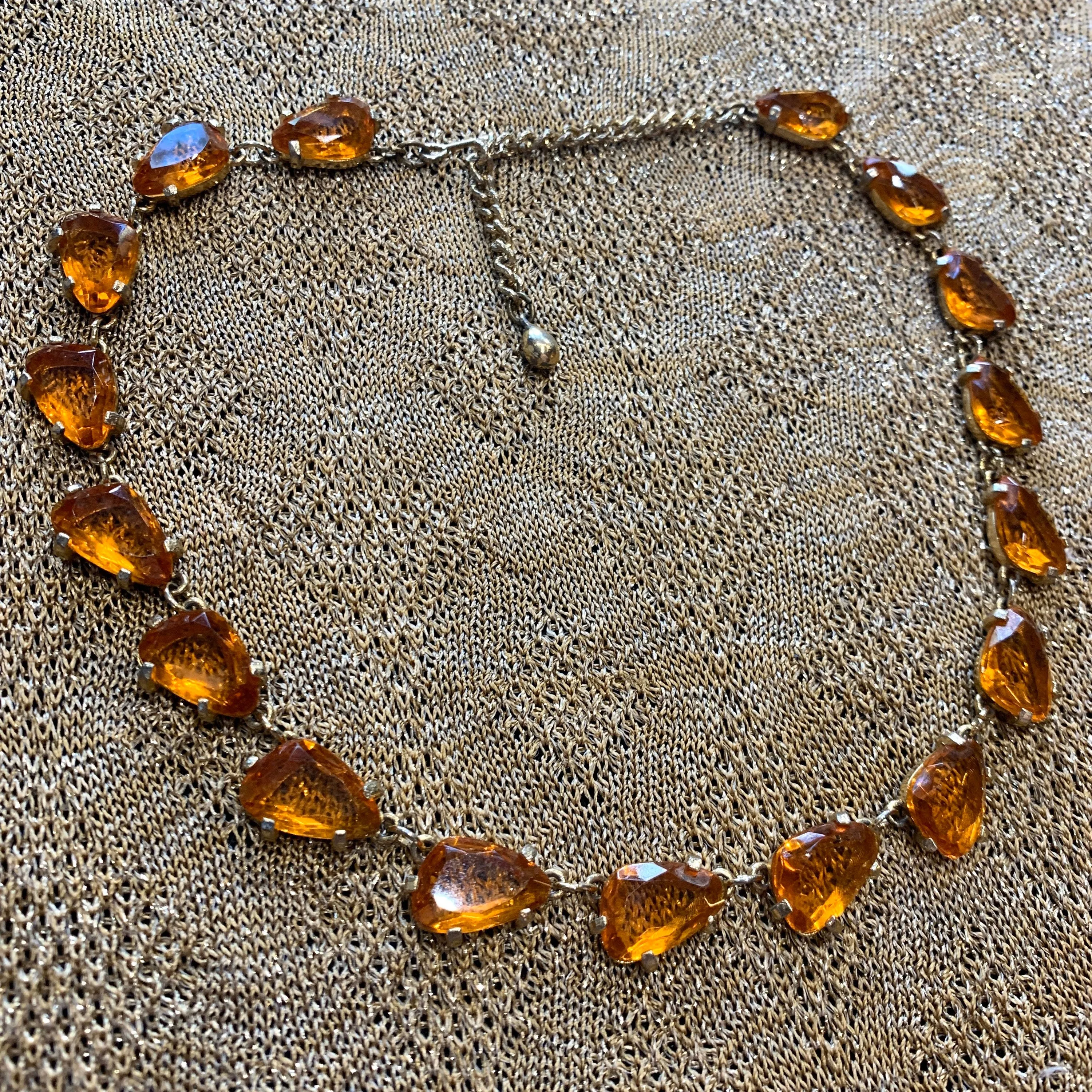 Vintage Yellow Necklace Amber Crystal by Sphinx