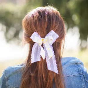White hair bow Barrette clip Daisy flower hair bow Wedding barrette clip Back to school 2021 Ponytail hair clip Magaela Headpiece Gift
