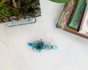 Wire Wrapped Lucite Flower Barrette in Aqua Blue, Bridesmaid, Wedding, Floral, Garden, Boho, Bohemian, Choice of Colors and Metals