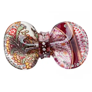 Woman Hair Barrette Clip Floral Ribbon Brown NEW