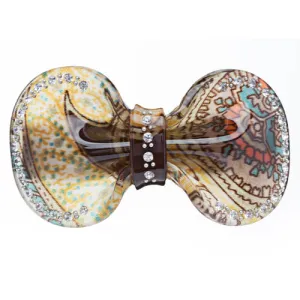 Woman Hair Barrette Clip Floral Ribbon Green NEW