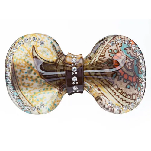 Woman Hair Barrette Clip Floral Ribbon Green NEW